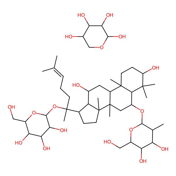2D Structure of 2-(hydroxymethyl)-6-[2-[6-[6-(hydroxymethyl)-3-methyl-4,5-bis(oxidanyl)oxan-2-yl]oxy-4,4,8,10,14-pentamethyl-3,12-bis(oxidanyl)-2,3,5,6,7,9,11,12,13,15,16,17-dodecahydro-1H-cyclopenta[a]phenanthren-17-yl]-6-methyl-hept-5-en-2-yl]oxy-oxane-3,4,5-triol; oxa