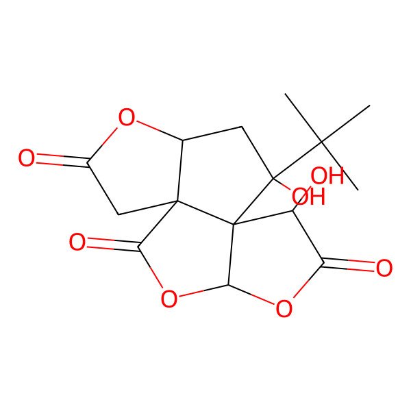 2D Structure of (1R,4R,7R,8S,9R,11R)-9-Tert-butyl-7,9-dihydroxy-3,5,12-trioxatetracyclo[6.6.0.01,11.04,8]tetradecane-2,6,13-trione