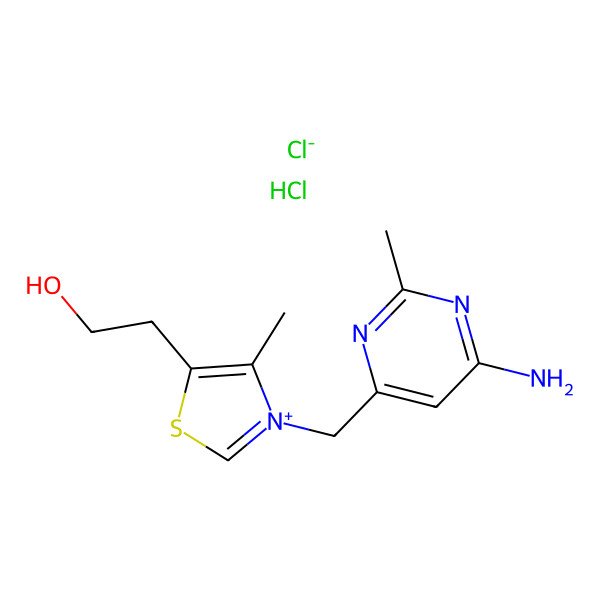 2D Structure of 2-[3-[(6-Amino-2-methyl-4-pyrimidinyl)methyl]-4-methyl-5-thiazol-3-iumyl]ethanol chloride hydrochloride