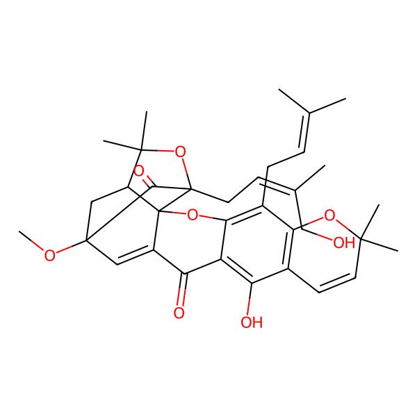 2D Structure of (1S,2S,17R,19R)-12-hydroxy-19-[(E)-4-hydroxy-3-methylbut-2-enyl]-17-methoxy-8,8,21,21-tetramethyl-5-(3-methylbut-2-enyl)-3,7,20-trioxahexacyclo[15.4.1.02,15.02,19.04,13.06,11]docosa-4(13),5,9,11,15-pentaene-14,18-dione