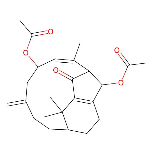 2D Structure of [(3S,4E,6S,11R,16R)-16-acetyloxy-4,15,15-trimethyl-8-methylidene-2-oxo-6-tricyclo[9.3.1.13,14]hexadeca-1(14),4-dienyl] acetate