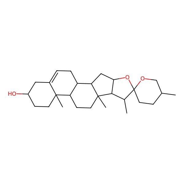 2D Structure of (1S,2S,4R,5'R,6R,7S,8R,9S,12S,13R,16S)-5',7,9,13-tetramethylspiro[5-oxapentacyclo[10.8.0.02,9.04,8.013,18]icos-18-ene-6,2'-oxane]-16-ol