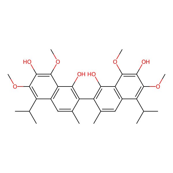 2D Structure of 2-(1,7-Dihydroxy-6,8-dimethoxy-3-methyl-5-propan-2-ylnaphthalen-2-yl)-6,8-dimethoxy-3-methyl-5-propan-2-ylnaphthalene-1,7-diol