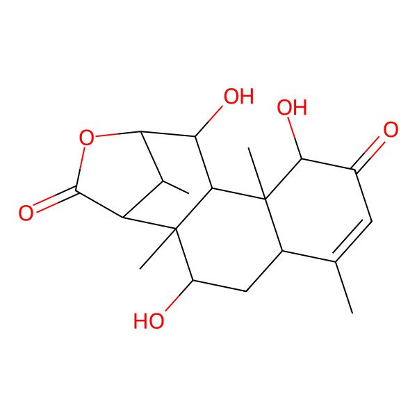 2D Structure of (1S,2R,3R,5S,9S,10S,11S,12R,13R,16R)-3,9,12-trihydroxy-2,6,10,16-tetramethyl-14-oxatetracyclo[11.2.1.02,11.05,10]hexadec-6-ene-8,15-dione