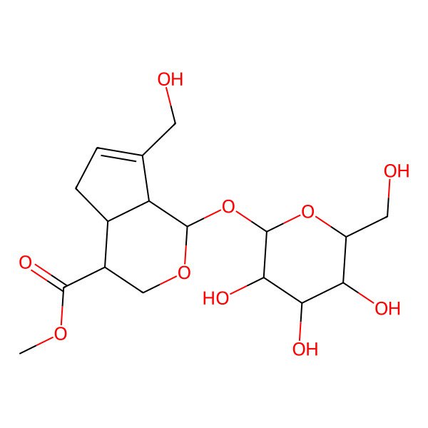 2D Structure of methyl (4aS,7aS)-7-(hydroxymethyl)-1-[(2S,3R,4S,5S,6R)-3,4,5-trihydroxy-6-(hydroxymethyl)oxan-2-yl]oxy-1,3,4,4a,5,7a-hexahydrocyclopenta[c]pyran-4-carboxylate