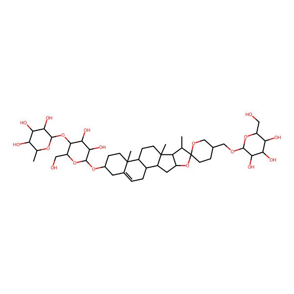 2D Structure of (2S,3R,4R,5R,6S)-2-[(2R,3S,4R,5R,6R)-4,5-dihydroxy-2-(hydroxymethyl)-6-[(1S,2S,4S,5'S,6R,7S,8R,9S,12S,13R,16S)-7,9,13-trimethyl-5'-[[(2R,3R,4S,5S,6R)-3,4,5-trihydroxy-6-(hydroxymethyl)oxan-2-yl]oxymethyl]spiro[5-oxapentacyclo[10.8.0.02,9.04,8.013,18]icos-18-ene-6,2'-oxane]-16-yl]oxyoxan-3-yl]oxy-6-methyloxane-3,4,5-triol