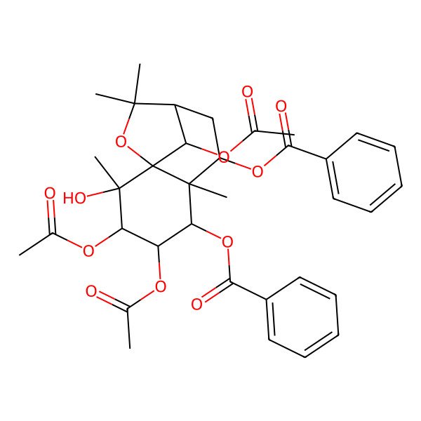 2D Structure of [(1S,2S,3S,4S,5R,6R,7S,9R,12R)-3,4,12-triacetyloxy-5-benzoyloxy-2-hydroxy-2,6,10,10-tetramethyl-11-oxatricyclo[7.2.1.01,6]dodecan-7-yl] benzoate