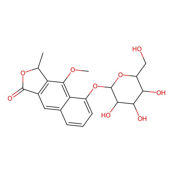 2D Structure of 4-methoxy-3-methyl-5-[(2S,3R,4S,5S,6R)-3,4,5-trihydroxy-6-(hydroxymethyl)oxan-2-yl]oxy-3H-benzo[f][2]benzofuran-1-one