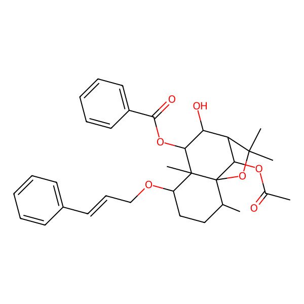 2D Structure of [(1S,2R,5S,6S,7S,8R,9R,12R)-12-acetyloxy-8-hydroxy-2,6,10,10-tetramethyl-5-[(E)-3-phenylprop-2-enoxy]-11-oxatricyclo[7.2.1.01,6]dodecan-7-yl] benzoate