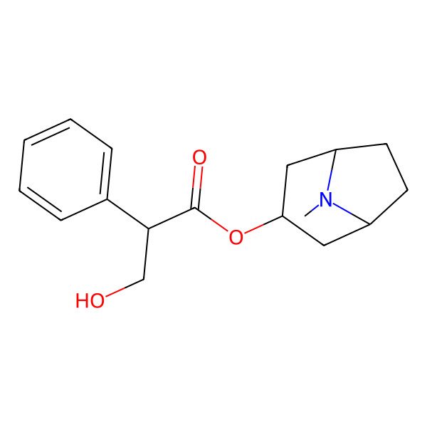 2D Structure of Benzeneacetic acid, alpha-(hydroxymethyl)-, 8-methyl-8-azabicyclo(3.2.1)oct-3-yl ester, (3(R)-endo)-