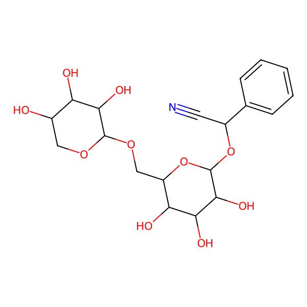 2D Structure of Benzeneacetonitrile, alpha-((6-O-alpha-L-arabinopyranosyl-beta-D-glucopyranosyl)oxy)-, (R)-
