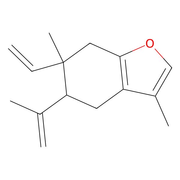 2D Structure of Benzofuran, 6-ethenyl-4,5,6,7-tetrahydro-3,6-dimethyl-5-isopropenyl-, trans-