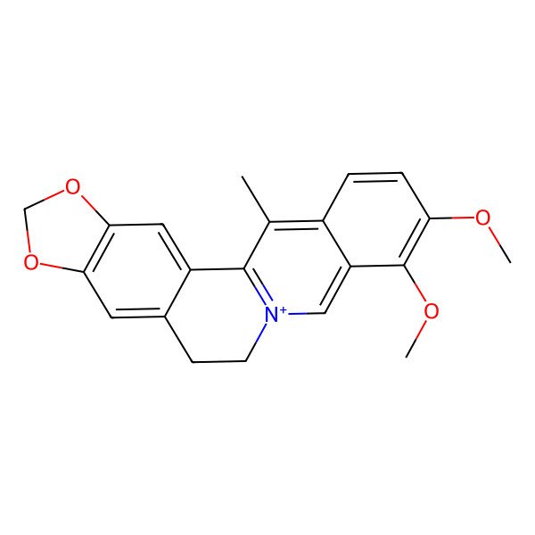 2D Structure of Benzo(g)-1,3-benzodioxolo(5,6-a)quinolizinium, 5,6-dihydro-9,10-dimethoxy-13-methyl-