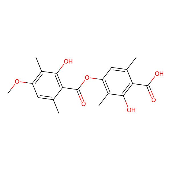 2D Structure of Benzoic acid, 2-hydroxy-4-((2-hydroxy-4-methoxy-3,6-dimethylbenzoyl)oxy)-3,6-dimethyl-