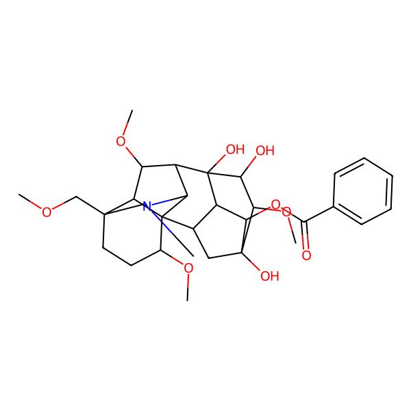 2D Structure of [(1S,2R,3R,6S,7S,8R,9R,13S,16S,18R)-5,7,8-trihydroxy-6,16,18-trimethoxy-13-(methoxymethyl)-11-methyl-11-azahexacyclo[7.7.2.12,5.01,10.03,8.013,17]nonadecan-4-yl] benzoate