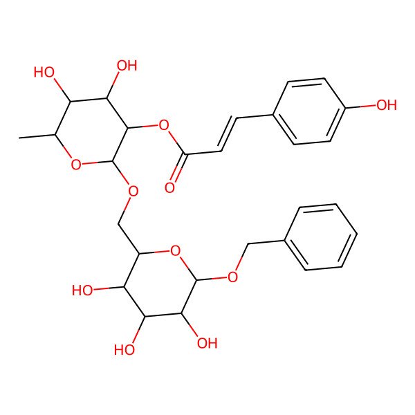 2D Structure of coumaroyl(-2)Rha(a1-6)Glc(b)-O-Bn