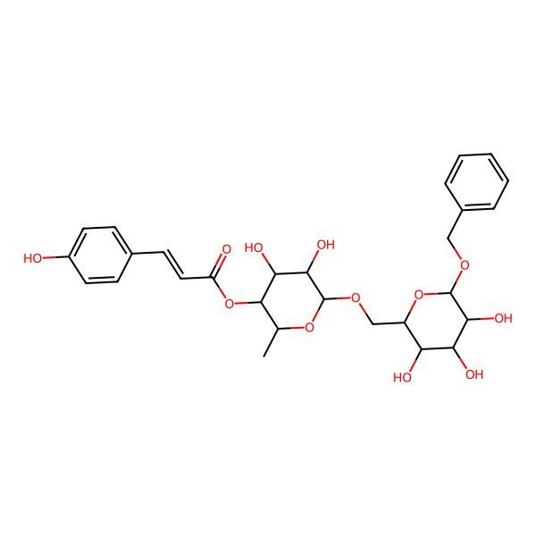 2D Structure of coumaroyl(-4)Rha(a1-6)Glc(b)-O-Bn
