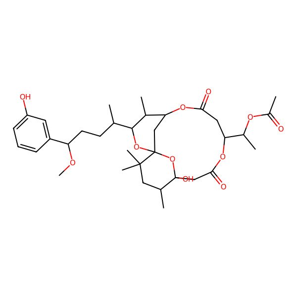 2D Structure of [(1R)-1-[(1S,3R,4S,5S,9R,13S,14R)-13-hydroxy-3-[(2S,5S)-5-(3-hydroxyphenyl)-5-methoxypentan-2-yl]-4,14,16,16-tetramethyl-7,11-dioxo-2,6,10,17-tetraoxatricyclo[11.3.1.11,5]octadecan-9-yl]ethyl] acetate