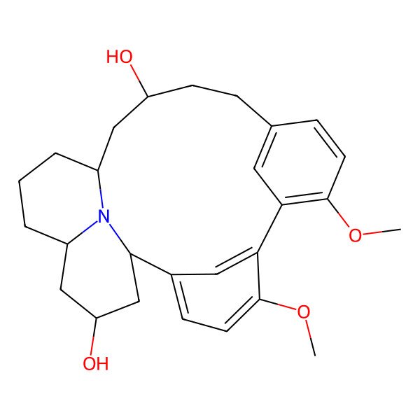 2D Structure of 5,8-Dimethoxy-24-azapentacyclo[14.7.1.12,6.17,11.020,24]hexacosa-2(26),3,5,7,9,11(25)-hexaene-14,22-diol