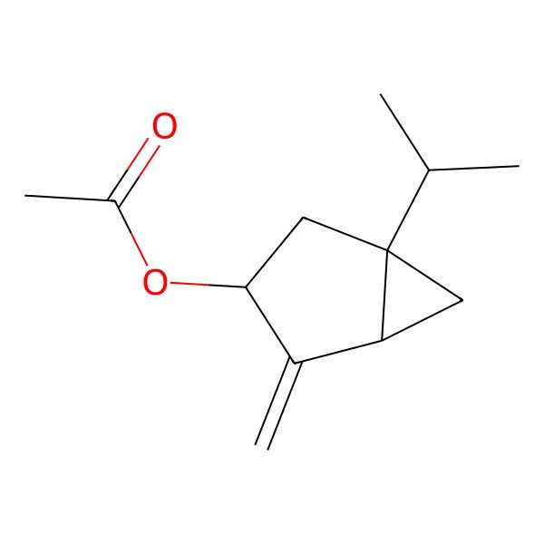 2D Structure of Bicyclo(3.1.0)hexan-3-ol, 4-methylene-1-(1-methylethyl)-, acetate, (1alpha,3beta,5alpha)-