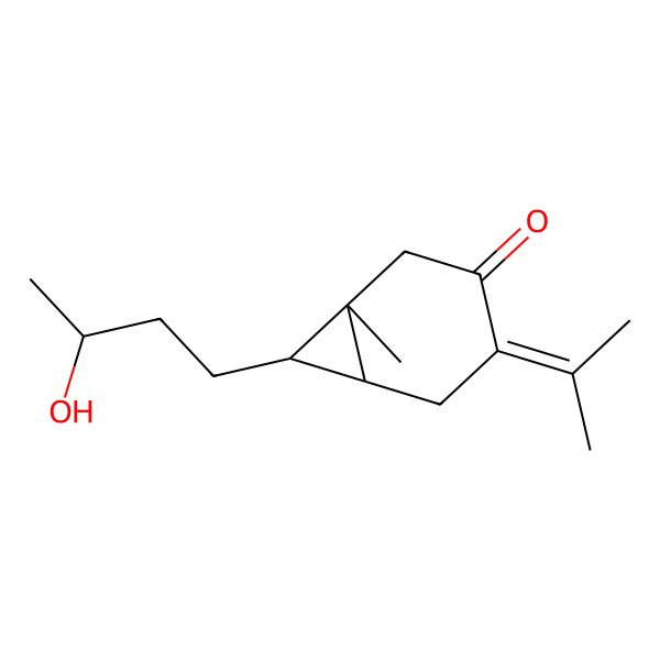 2D Structure of 7-(3-Hydroxybutyl)-1-methyl-4-(propan-2-ylidene)bicyclo(4.1.0)heptan-3-one