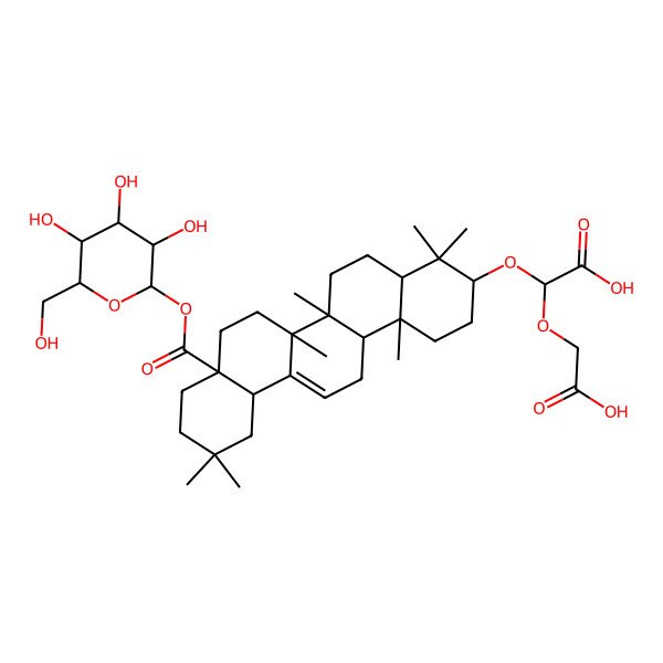 2D Structure of (2S)-2-[[(3S,4aR,6aR,6bS,8aS,12aS,14aR,14bR)-4,4,6a,6b,11,11,14b-heptamethyl-8a-[(2S,3R,4S,5S,6R)-3,4,5-trihydroxy-6-(hydroxymethyl)oxan-2-yl]oxycarbonyl-1,2,3,4a,5,6,7,8,9,10,12,12a,14,14a-tetradecahydropicen-3-yl]oxy]-2-(carboxymethoxy)acetic acid