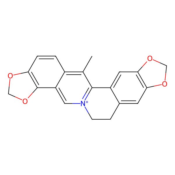 2D Structure of Bis(1,3)benzodioxolo(5,6-a:4',5'-g)quinolizinium, 6,7-dihydro-13-methyl-