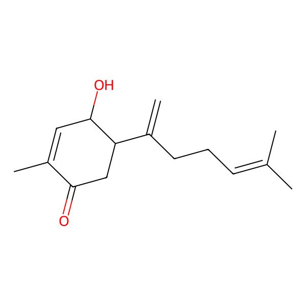 2D Structure of (4R,5S)-4-hydroxy-2-methyl-5-(6-methylhepta-1,5-dien-2-yl)cyclohex-2-en-1-one 2D Structure of (4R,5S)-4-hydroxy-2-methyl-5-(6-methylhepta-1,5-dien-2-yl)cyclohex-2-en-1-one