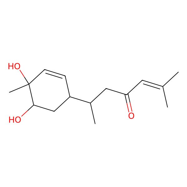 2D Structure of 6-(4,5-Dihydroxy-4-methylcyclohex-2-EN-1-YL)-2-methylhept-2-EN-4-one 2D Structure of 6-(4,5-Dihydroxy-4-methylcyclohex-2-EN-1-YL)-2-methylhept-2-EN-4-one