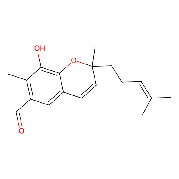 2D Structure of (2S)-8-hydroxy-2,7-dimethyl-2-(4-methylpent-3-enyl)chromene-6-carbaldehyde