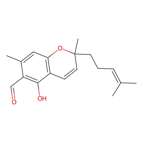 2D Structure of (2S)-5-hydroxy-2,7-dimethyl-2-(4-methylpent-3-enyl)chromene-6-carbaldehyde