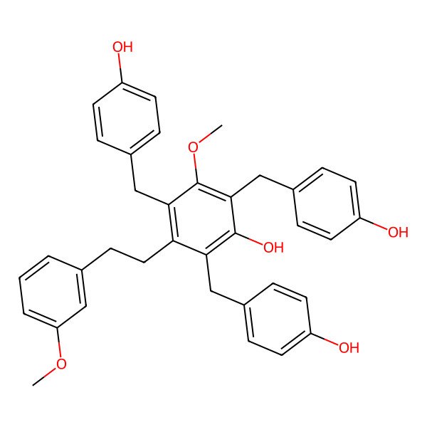 2D Structure of 2,4,6-Tris[(4-hydroxyphenyl)methyl]-3-methoxy-5-[2-(3-methoxyphenyl)ethyl]phenol