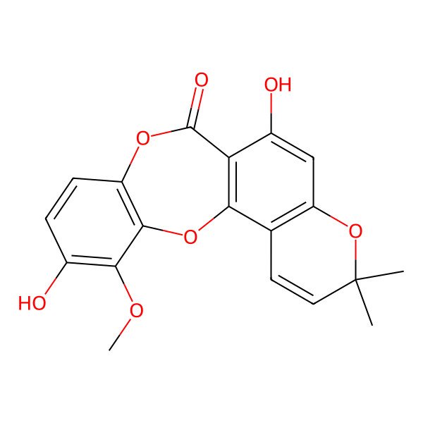 2D Structure of 6,11-Dihydroxy-12-methoxy-3,3-dimethylchromeno[6,5-c][1,5]benzodioxepin-7-one