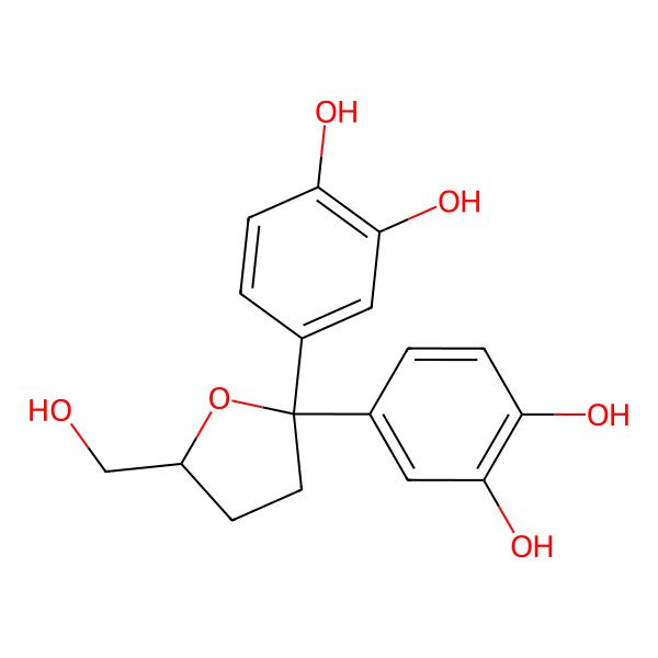 2D Structure of 4-[(5S)-2-(3,4-dihydroxyphenyl)-5-(hydroxymethyl)oxolan-2-yl]benzene-1,2-diol
