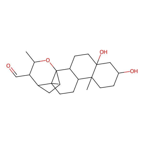2D Structure of (1S,2R,5S,7S,10R,11S,14R,15R,16S,17R)-5,7-dihydroxy-10,14,17-trimethyl-18-oxapentacyclo[13.3.2.01,14.02,11.05,10]icosane-16-carbaldehyde