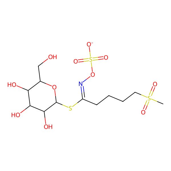 2D Structure of Glucopyranose, 1-thio-, 1-(5-(methylsulfonyl)valerohydroximate) NO-(hydrogen sulfate), monopotassium salt, beta-D-