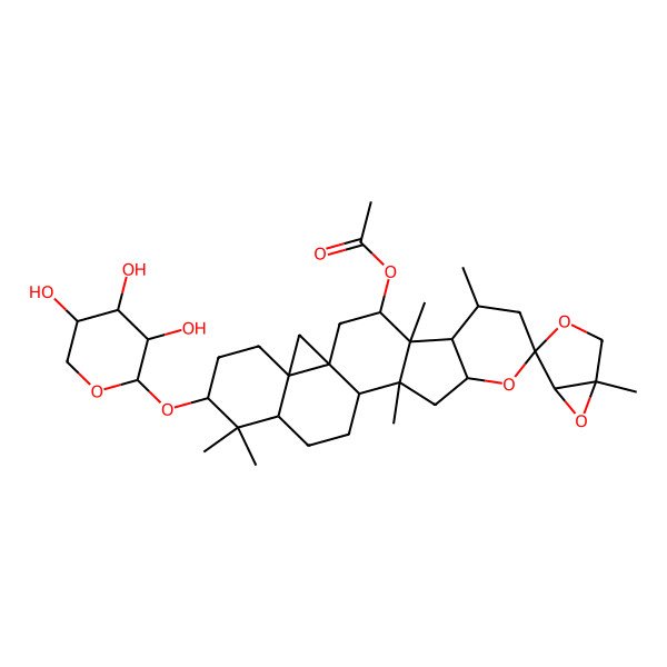 2D Structure of [1,4',6',12',17',17'-Hexamethyl-18'-(3,4,5-trihydroxyoxan-2-yl)oxyspiro[3,6-dioxabicyclo[3.1.0]hexane-4,8'-9-oxahexacyclo[11.9.0.01,21.04,12.05,10.016,21]docosane]-3'-yl] acetate