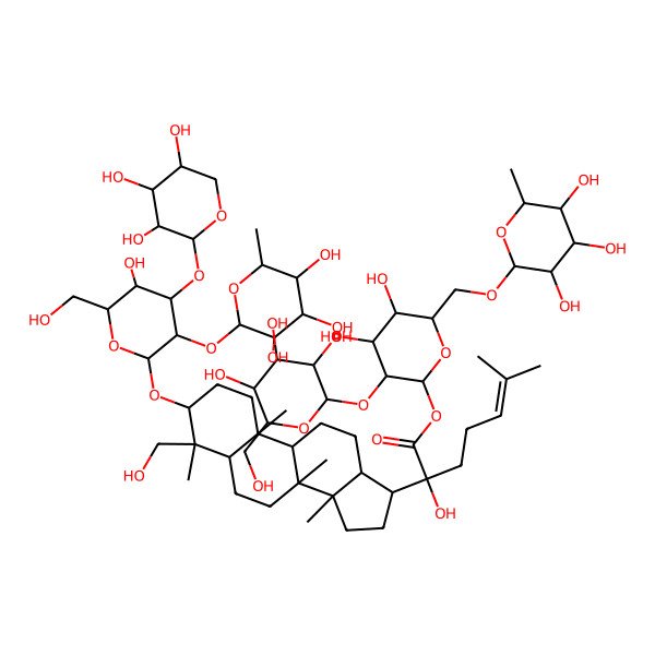 2D Structure of [(2S,3R,4S,5S,6R)-4,5-dihydroxy-3-[(2S,3R,4S,5S,6R)-3,4,5-trihydroxy-6-(hydroxymethyl)oxan-2-yl]oxy-6-[[(2S,3R,4R,5R,6S)-3,4,5-trihydroxy-6-methyloxan-2-yl]oxymethyl]oxan-2-yl] (2S)-2-hydroxy-2-[(3S,4S,5R,8R,9R,10R,13R,14R,17S)-3-[(2R,3R,4S,5R,6R)-5-hydroxy-6-(hydroxymethyl)-3-[(2S,3R,4R,5R,6S)-3,4,5-trihydroxy-6-methyloxan-2-yl]oxy-4-[(2S,3R,4S,5R)-3,4,5-trihydroxyoxan-2-yl]oxyoxan-2-yl]oxy-4-(hydroxymethyl)-4,8,10,14-tetramethyl-2,3,5,6,7,9,11,12,13,15,16,17-dodecahydro-1H-cyclopenta[a]phenanthren-17-yl]-6-methylhept-5-enoate