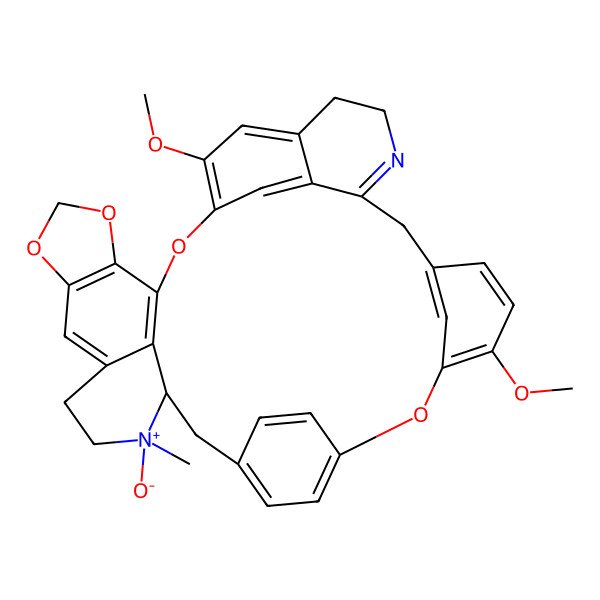 2D Structure of (13R,14S)-22,33-dimethoxy-13-methyl-13-oxido-2,5,7,20-tetraoxa-28-aza-13-azoniaoctacyclo[25.6.2.216,19.13,10.121,25.04,8.031,35.014,39]nonatriaconta-1(33),3(39),4(8),9,16(38),17,19(37),21,23,25(36),27,31,34-tridecaene