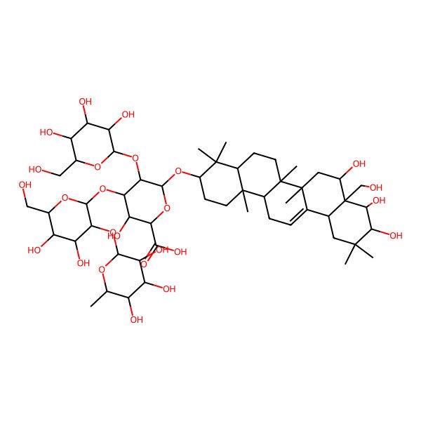2D Structure of (2S,4S)-6-[[(4aR,6bS,8R,9R,14aR)-8,9,10-trihydroxy-8a-(hydroxymethyl)-4,4,6a,6b,11,11,14b-heptamethyl-1,2,3,4a,5,6,7,8,9,10,12,12a,14,14a-tetradecahydropicen-3-yl]oxy]-4-[(4S,5R,6R)-4,5-dihydroxy-6-(hydroxymethyl)-3-[(2S,3R,4R,6S)-3,4,5-trihydroxy-6-methyloxan-2-yl]oxyoxan-2-yl]oxy-3-hydroxy-5-[(4S,6R)-3,4,5-trihydroxy-6-(hydroxymethyl)oxan-2-yl]oxyoxane-2-carboxylic acid