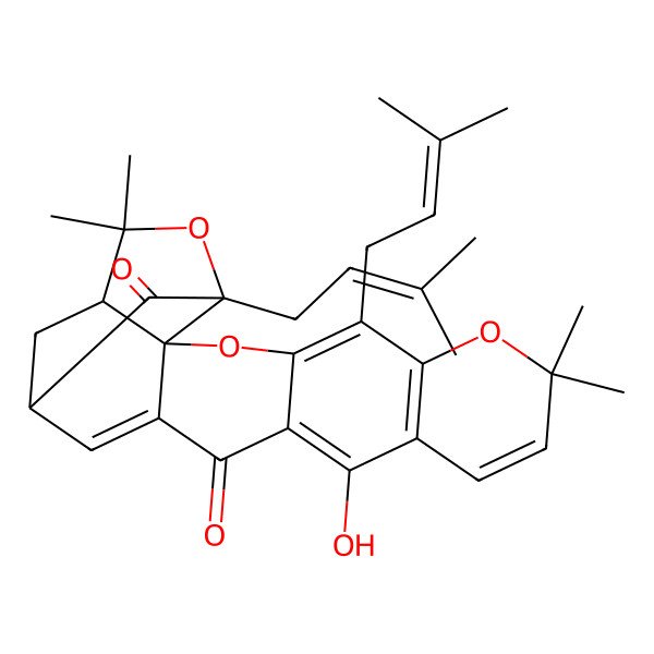 2D Structure of (1S,2S,17S,19R)-12-hydroxy-8,8,21,21-tetramethyl-5,19-bis(3-methylbut-2-enyl)-3,7,20-trioxahexacyclo[15.4.1.02,15.02,19.04,13.06,11]docosa-4(13),5,9,11,15-pentaene-14,18-dione