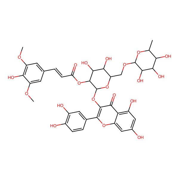 2D Structure of 5,7,3',4'-Tetrahydroxyflavone-3-yl 2-O-(3,5-dimethoxy-4-hydroxy-trans-cinnamoyl)-6-O-(alpha-L-rhamnopyranosyl)-beta-D-glucopyranoside