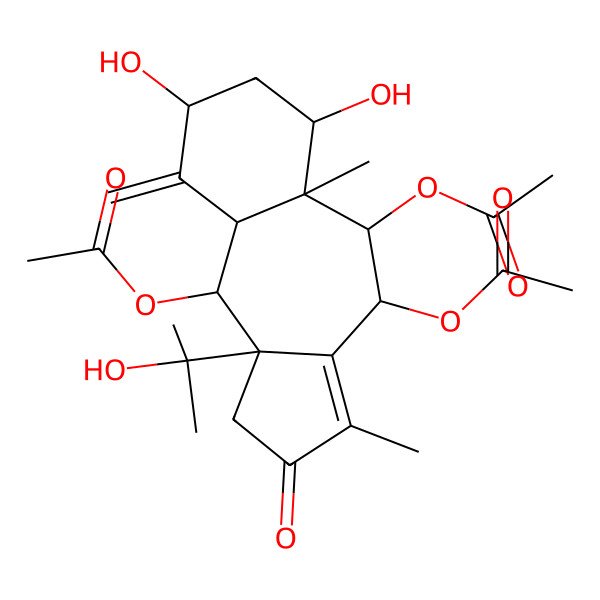 2D Structure of [(4R,5R,5aS,6S,8S,9aR,10S,10aS)-5,10-diacetyloxy-6,8-dihydroxy-10a-(2-hydroxypropan-2-yl)-3,5a-dimethyl-9-methylidene-2-oxo-1,4,5,6,7,8,9a,10-octahydrobenzo[g]azulen-4-yl] acetate