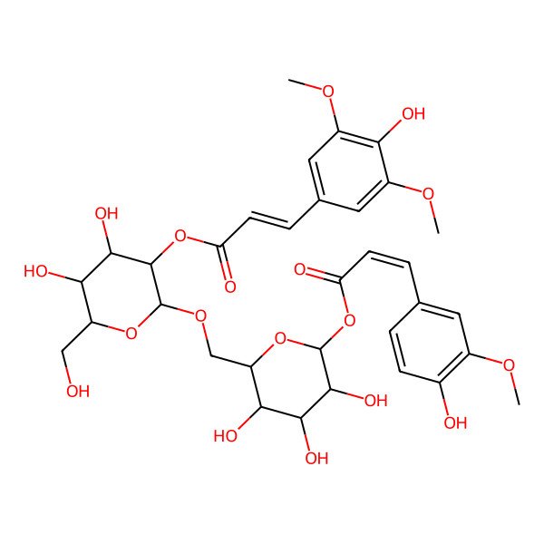 2D Structure of (E)-3-Methoxy-4-hydroxycinnamoyl 6-O-[2-O-[(E)-3,5-dimethoxy-4-hydroxycinnamoyl]-beta-D-glucopyranosyl]-beta-D-glucopyranoside