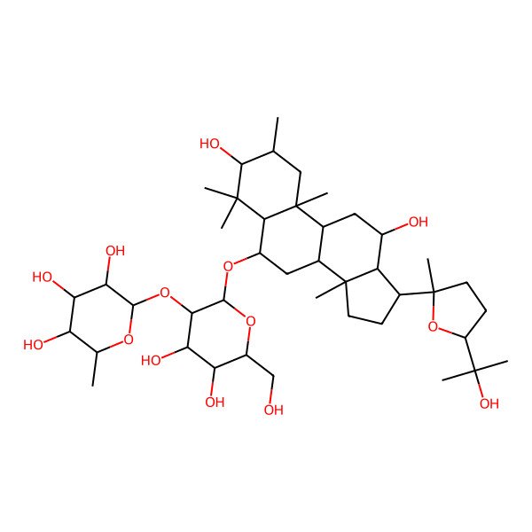 2D Structure of (2S,3R,4R,5R,6S)-2-[(2R,3R,4S,5S,6R)-2-[[(3S,6S,10R,12R,14R,17S)-3,12-dihydroxy-17-[(2S,5R)-5-(2-hydroxypropan-2-yl)-2-methyloxolan-2-yl]-2,4,4,10,14-pentamethyl-1,2,3,5,6,7,8,9,11,12,13,15,16,17-tetradecahydrocyclopenta[a]phenanthren-6-yl]oxy]-4,5-dihydroxy-6-(hydroxymethyl)oxan-3-yl]oxy-6-methyloxane-3,4,5-triol