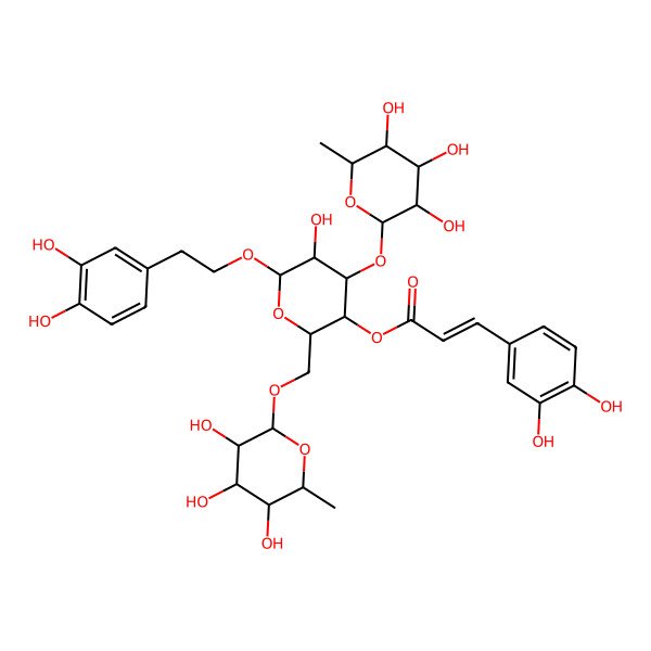 2D Structure of [6-[2-(3,4-dihydroxyphenyl)ethoxy]-5-hydroxy-4-(3,4,5-trihydroxy-6-methyloxan-2-yl)oxy-2-[(3,4,5-trihydroxy-6-methyloxan-2-yl)oxymethyl]oxan-3-yl] (E)-3-(3,4-dihydroxyphenyl)prop-2-enoate