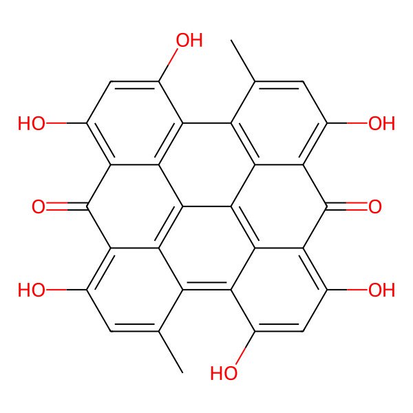 2D Structure of 5,7,11,16,18,22-hexahydroxy-13,24-dimethyloctacyclo[13.11.1.12,10.03,8.04,25.019,27.021,26.014,28]octacosa-1(26),2,4(25),5,7,10,12,14(28),15(27),16,18,21,23-tridecaene-9,20-dione