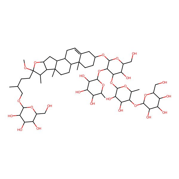 2D Structure of (2S,3R,4R,5R,6S)-2-[(2R,3R,4S,5R,6R)-4-[(2S,3R,4S,5R,6S)-3,4-dihydroxy-6-methyl-5-[(2S,3R,4S,5S,6R)-3,4,5-trihydroxy-6-(hydroxymethyl)oxan-2-yl]oxyoxan-2-yl]oxy-5-hydroxy-6-(hydroxymethyl)-2-[[(1S,2S,4S,6R,7S,8R,9S,12S,13R,16S)-6-methoxy-7,9,13-trimethyl-6-[(3S)-3-methyl-4-[(2S,3R,4S,5S,6R)-3,4,5-trihydroxy-6-(hydroxymethyl)oxan-2-yl]oxybutyl]-5-oxapentacyclo[10.8.0.02,9.04,8.013,18]icos-18-en-16-yl]oxy]oxan-3-yl]oxy-6-methyloxane-3,4,5-triol