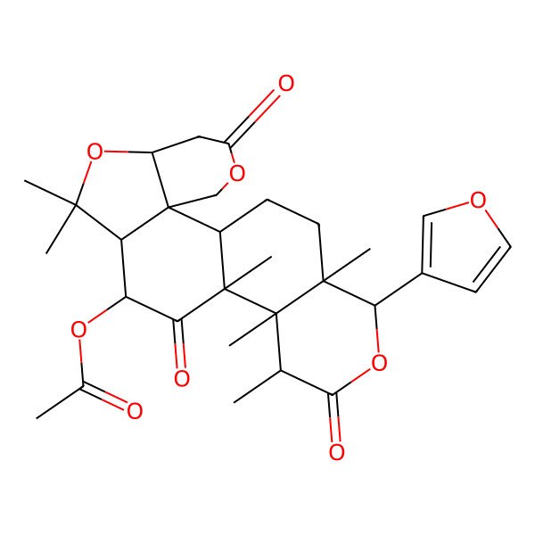 2D Structure of [18-(Furan-3-yl)-9,9,13,14,15,19-hexamethyl-5,12,16-trioxo-4,8,17-trioxapentacyclo[11.8.0.02,7.02,10.014,19]henicosan-11-yl] acetate