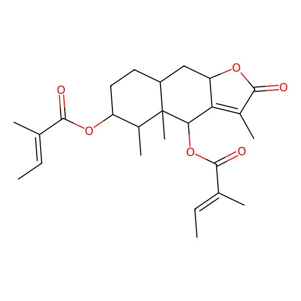 2D Structure of 2-Butenoic acid, 2-methyl-, 2,4,4a,5,6,7,8,8a,9,9a-decahydro-3,4a,5-trimethyl-2-oxonaphtho[2,3-b]furan-4,6-diyl ester, [4S-[4alpha(Z),4aalpha,5alpha,6alpha(Z),8aalpha,9abeta]]-